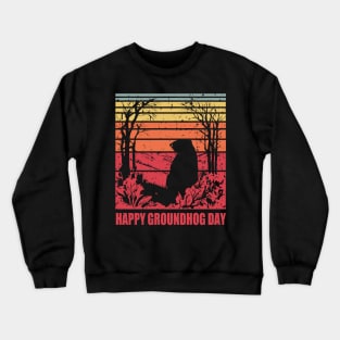 Retro Happy Groundhog Day 2024 Vintage Sunset Funny Holiday Crewneck Sweatshirt